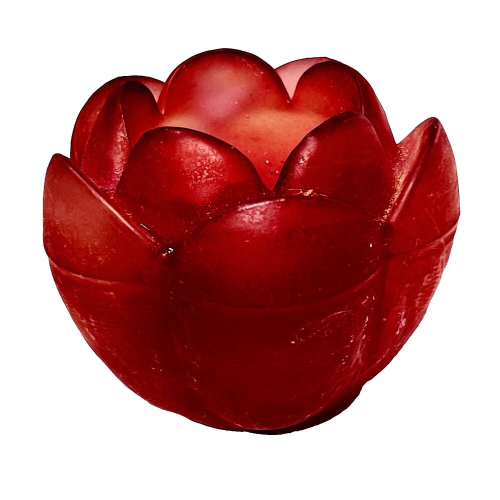 Vintage Frosted Red Lotus Viking Glass Candle Holder